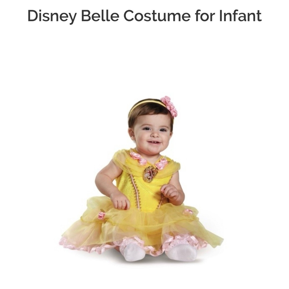New Disney Princess Belle Dress With Cameo Headband Costume Halloween 6-12 Month
